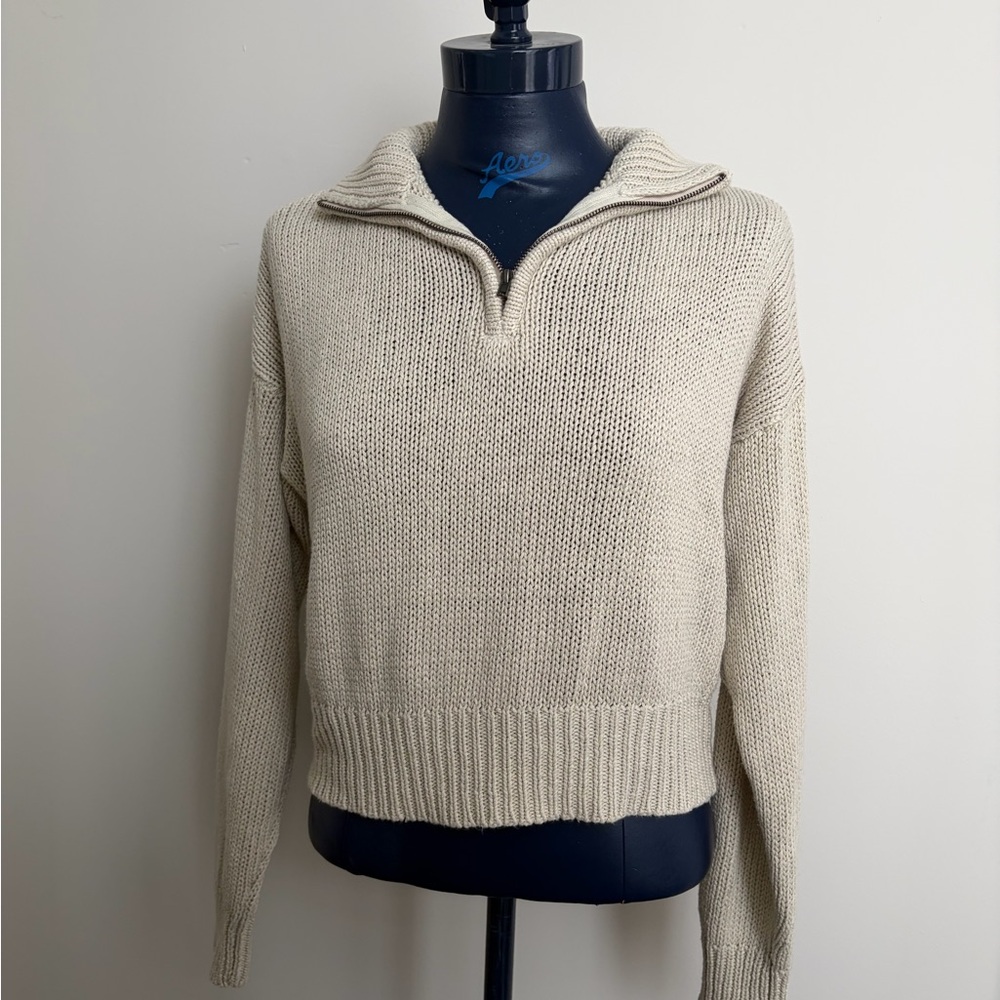Zip-Neck Cream Women’s Sweater